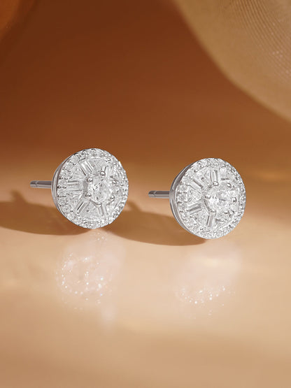 925 Fine Silver Round Diamond Stud Earrings