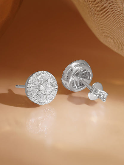 925 Fine Silver Round Diamond Stud Earrings