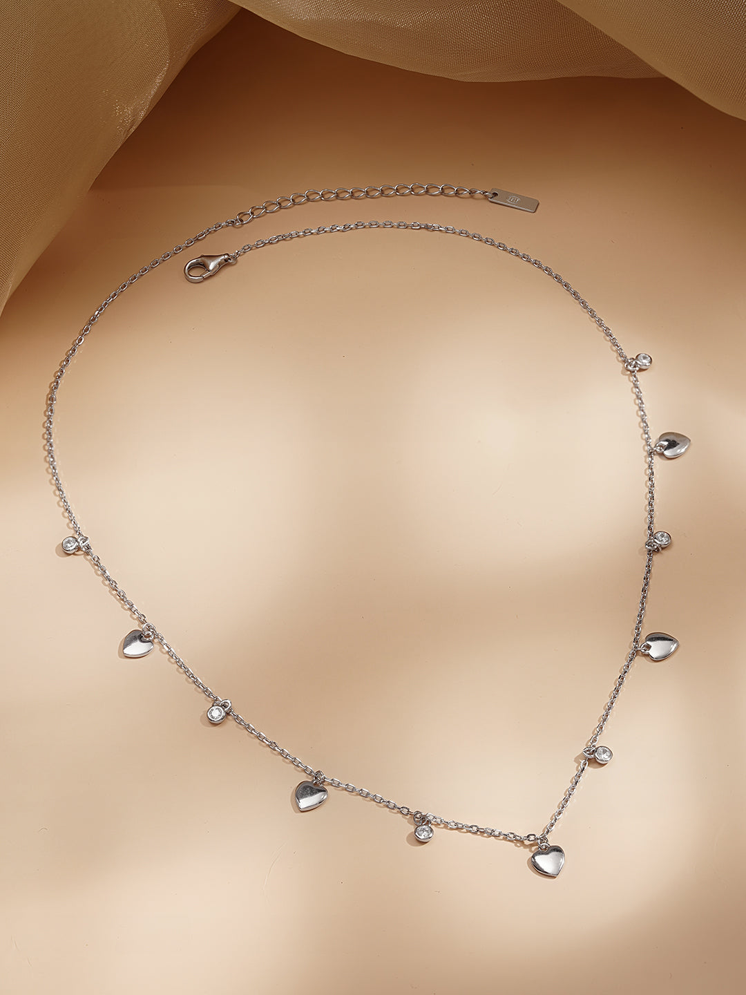 925 Fine Silver Mini Heart Crystal Charm Necklace