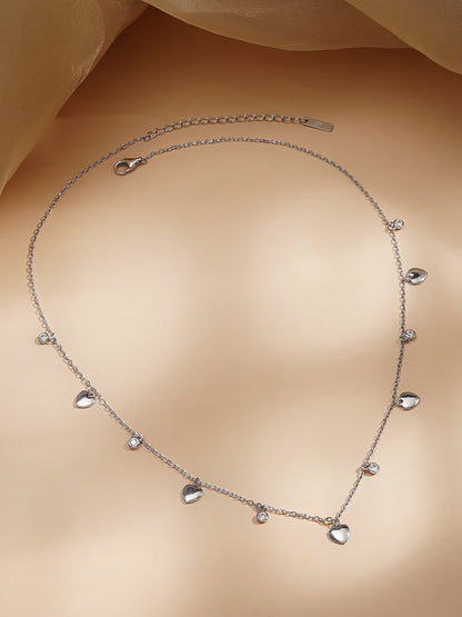 925 Fine Silver Mini Heart Crystal Charm Necklace