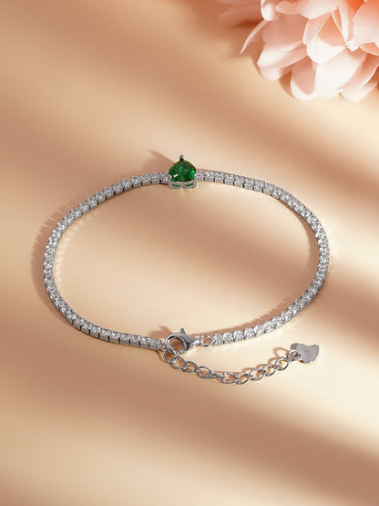 925 Fine Silver Emerald Heart Tennis Bracelet