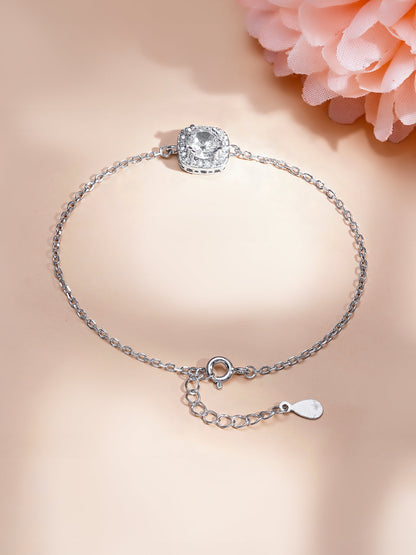 925 Fine Silver Crystal Charm Adjustable Bracelet