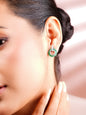 925 Fine Silver Rhodium Plated Emerald AD Circle Statement Stud Earrings
