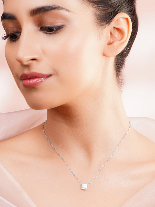 925 Fine Silver Rhodium Plated Cubic charm Necklace