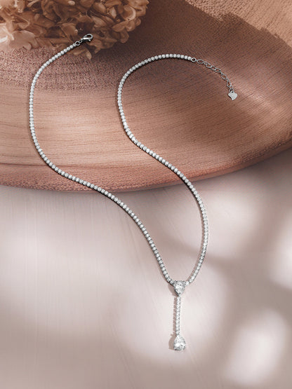925 Fine Silver Rhodium Plated American Diamond Zirconia Teardrop Necklace