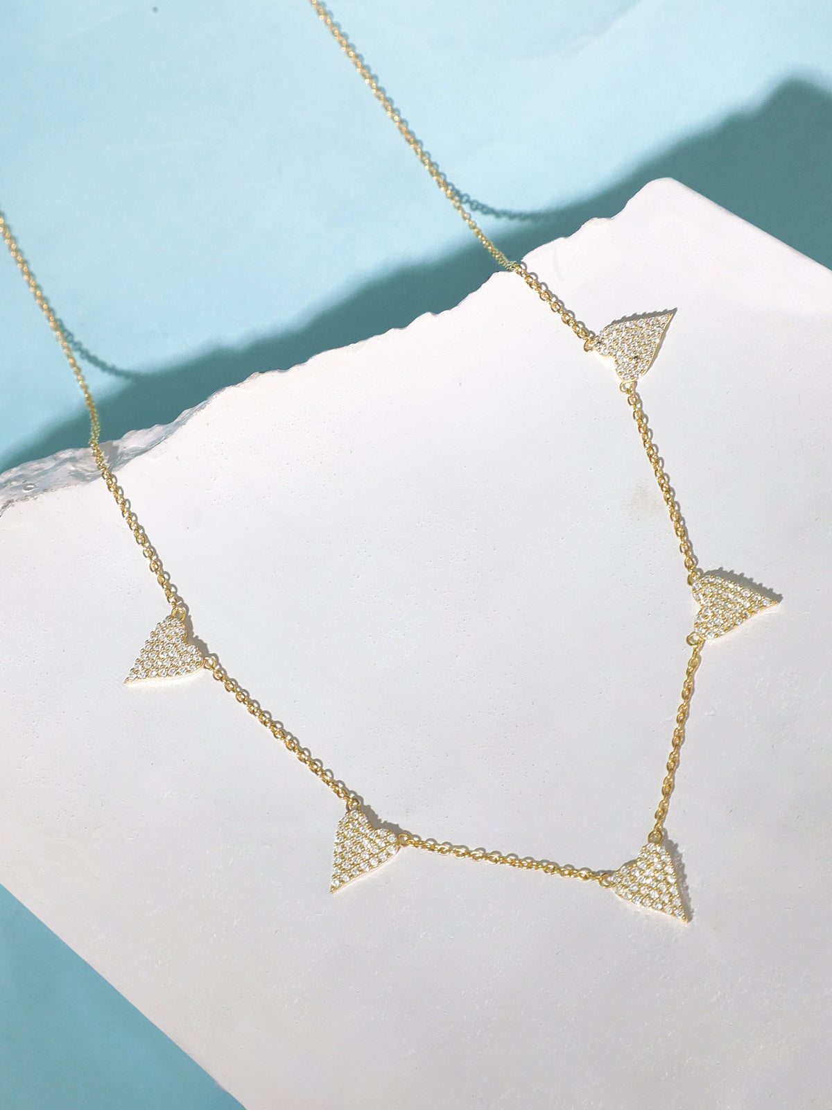 Rubans 925 Silver 18K Gold Plated Chain With Zircons Studded Multi Heart Charms Necklace
